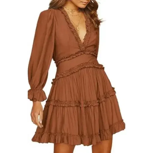 Burnt Orange Ruffle Short Dress Size Small - Picture 1 of 14